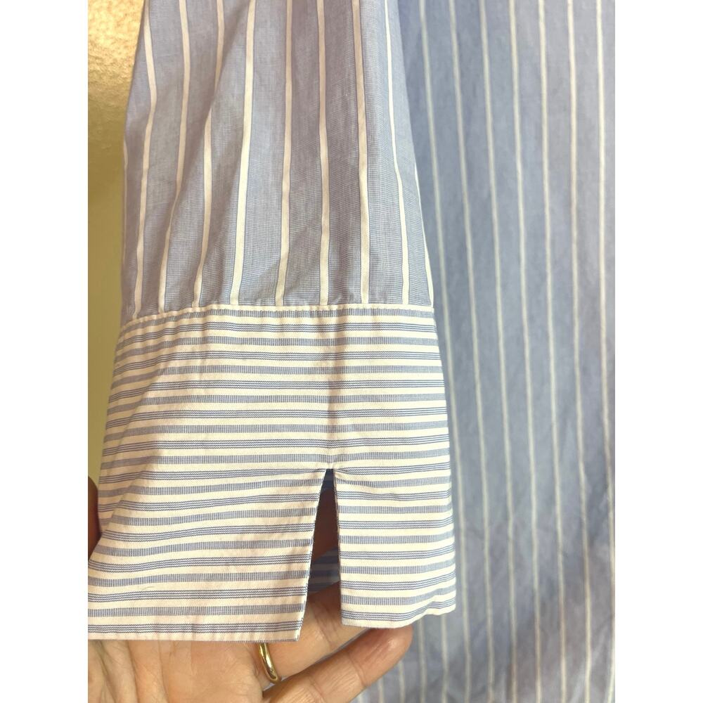 MADELEINE Mode GmbH Blue & White Striped Button Up 3/4 Sleeve Shirt | Size 16 - Picture 4 of 15